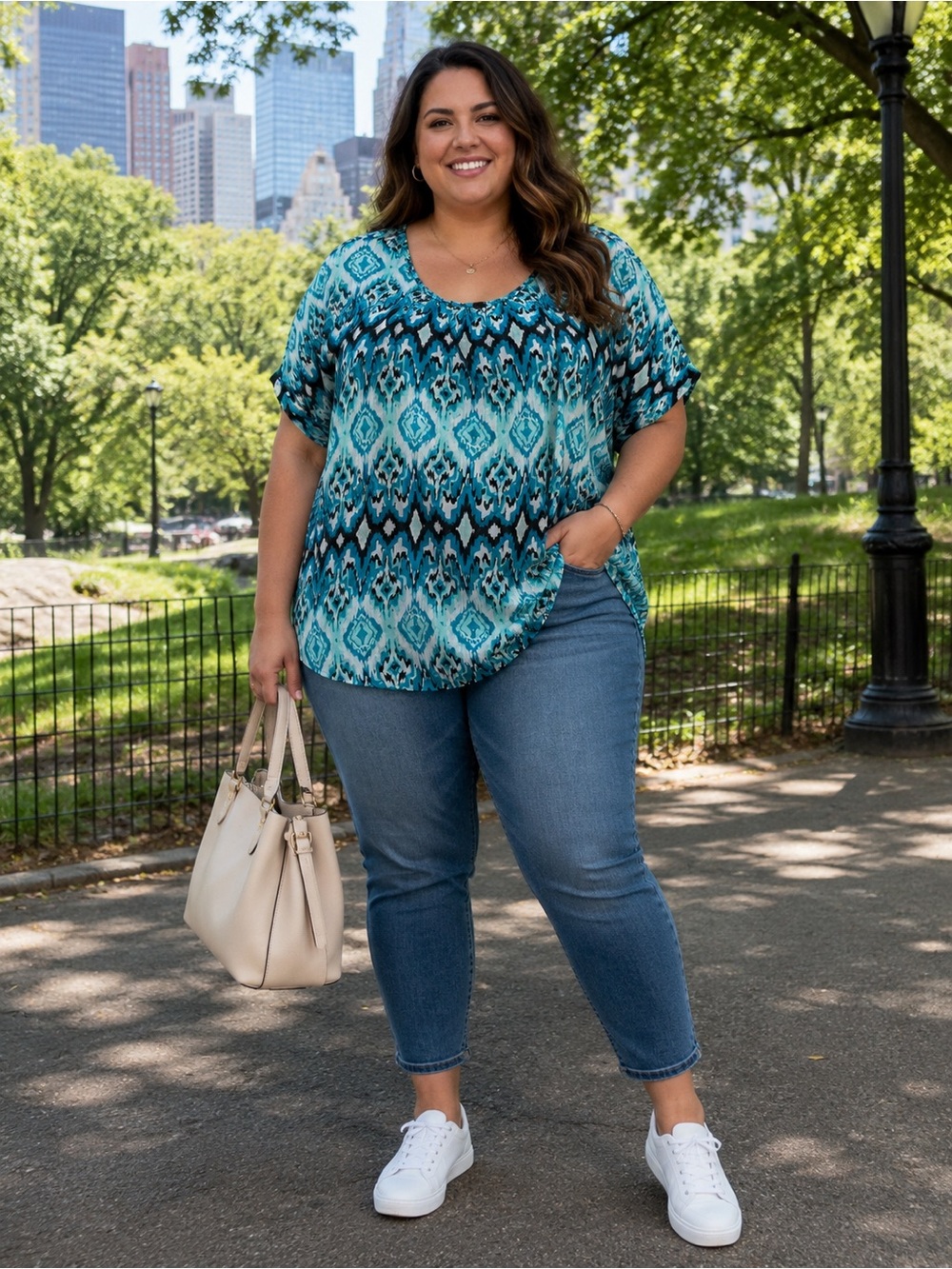 Lane Bryant Turquoise Ikat Scoop Neck Tunic